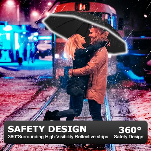 PALAY® 50 Inch Large Umbrella with Reflective Strip Auto 3-Fold Compact Travel Carabiner Handle Reinforced 10 Dual Ribs Sun Protection 99 Percent UV Rain Windproof for Men Women Black 2PCS PALAY® 50 Inch Large Umbrella with Reflective Strip Auto 3-Fold Compact Travel Carabiner Handle Reinforced 10 Dual Ribs Sun Protection 99 Percent UV Rain Windproof for Men Women Black 2PCS